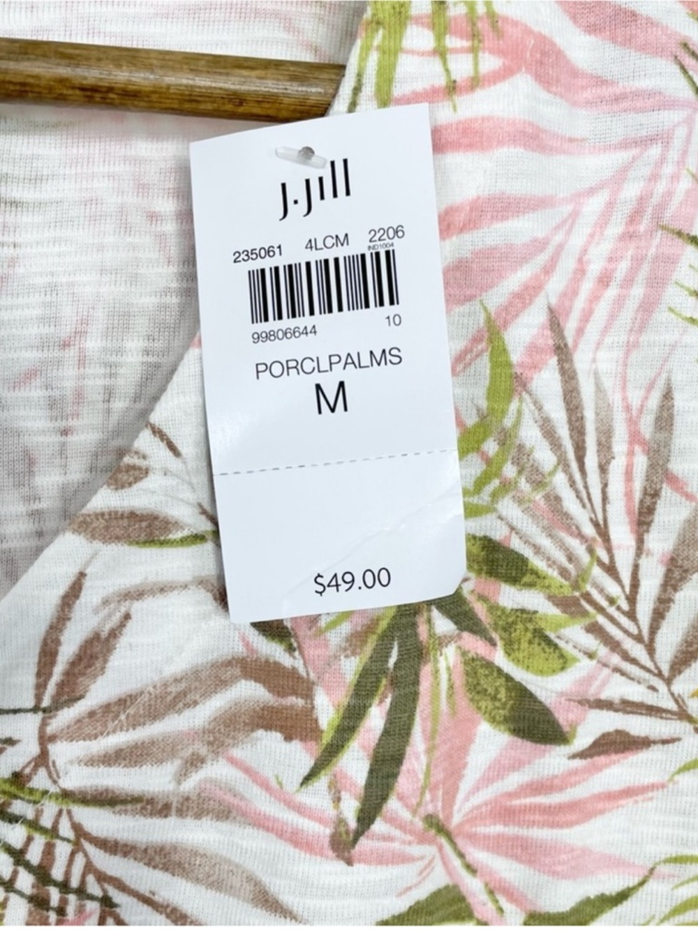 J. Jill Pima Slub Knit V-Neck Tee Shirt Pineapple Palm Print Womens Size M NWT - Picture 10 of 16